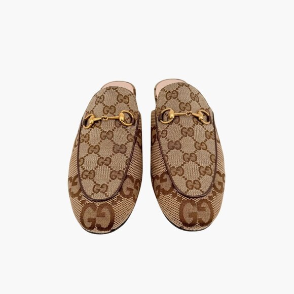 Gucci Princetown Horsebit Loafer Mule EU 38.5 US 8.5 Beige Jumbo GG Canvas Flat - Picture 3 of 15